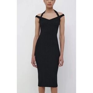 Jonathan Simkhai Black Miriam Midi‎ Dress Ribbed Knit Bodycon Size Medium